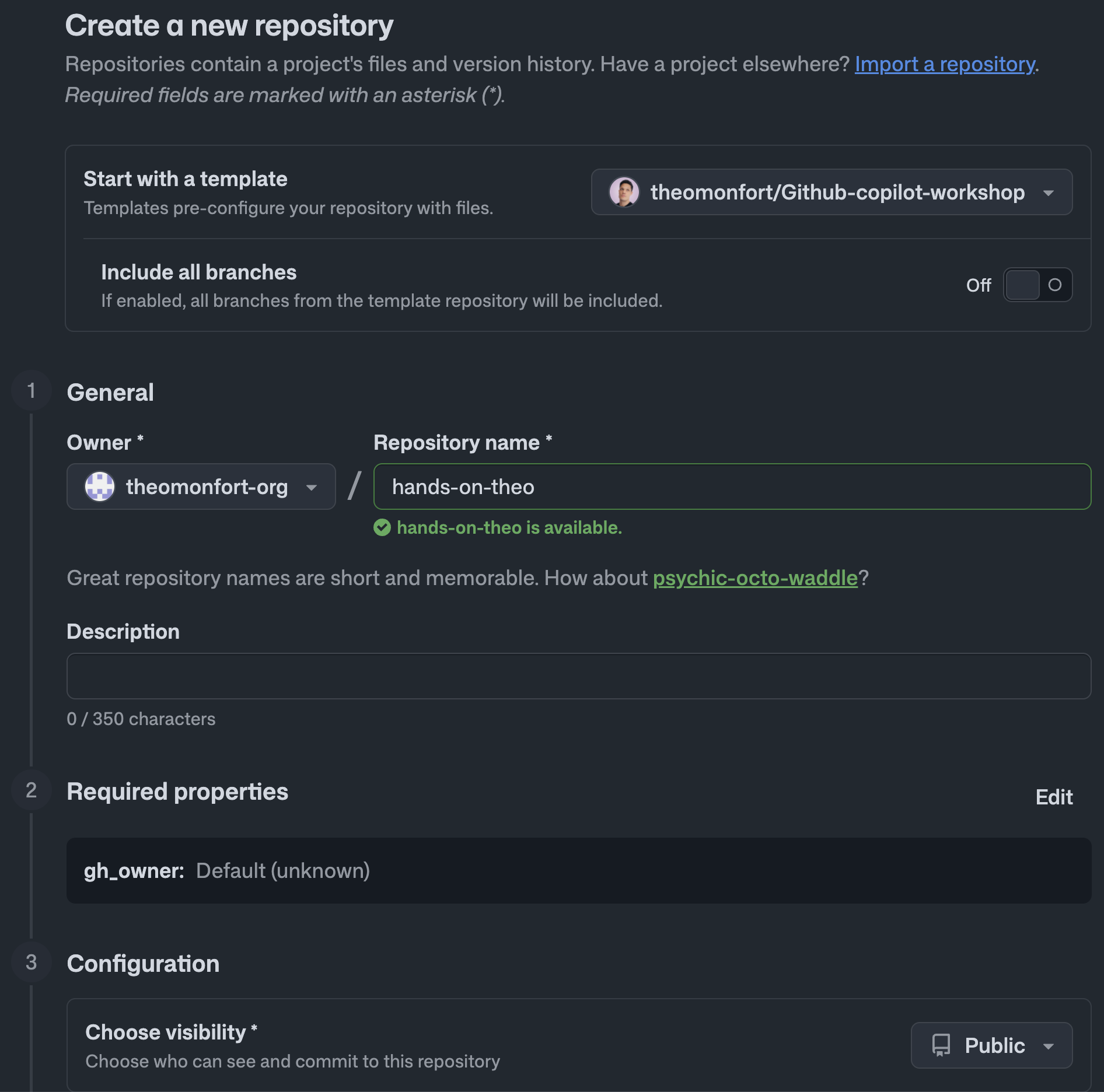 Create repository ボタンをクリック