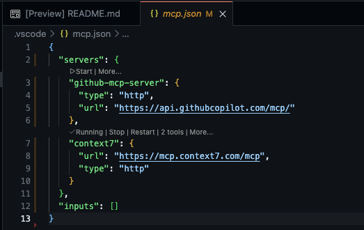 context7 を追加した後の .vscode/mcp.json